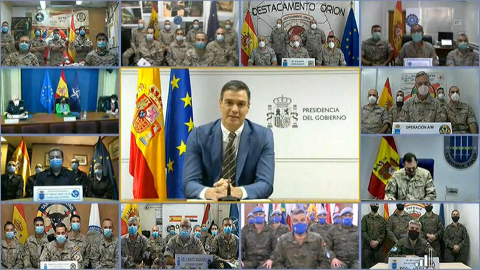 El president del govern espanyol, Pedro Sánchez, durant el tradicional missatge a les tropes a l'estranger El president del goverrn espanyol, Pedro Sánchez, durant el tradicional missatge a les tropes a l'estranger