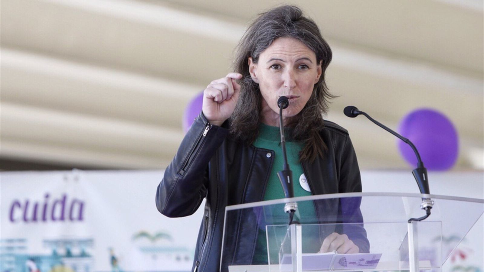 Maria Oliver en l'acte d'Unides Podem celebrat aquest diumenge. Europa Press