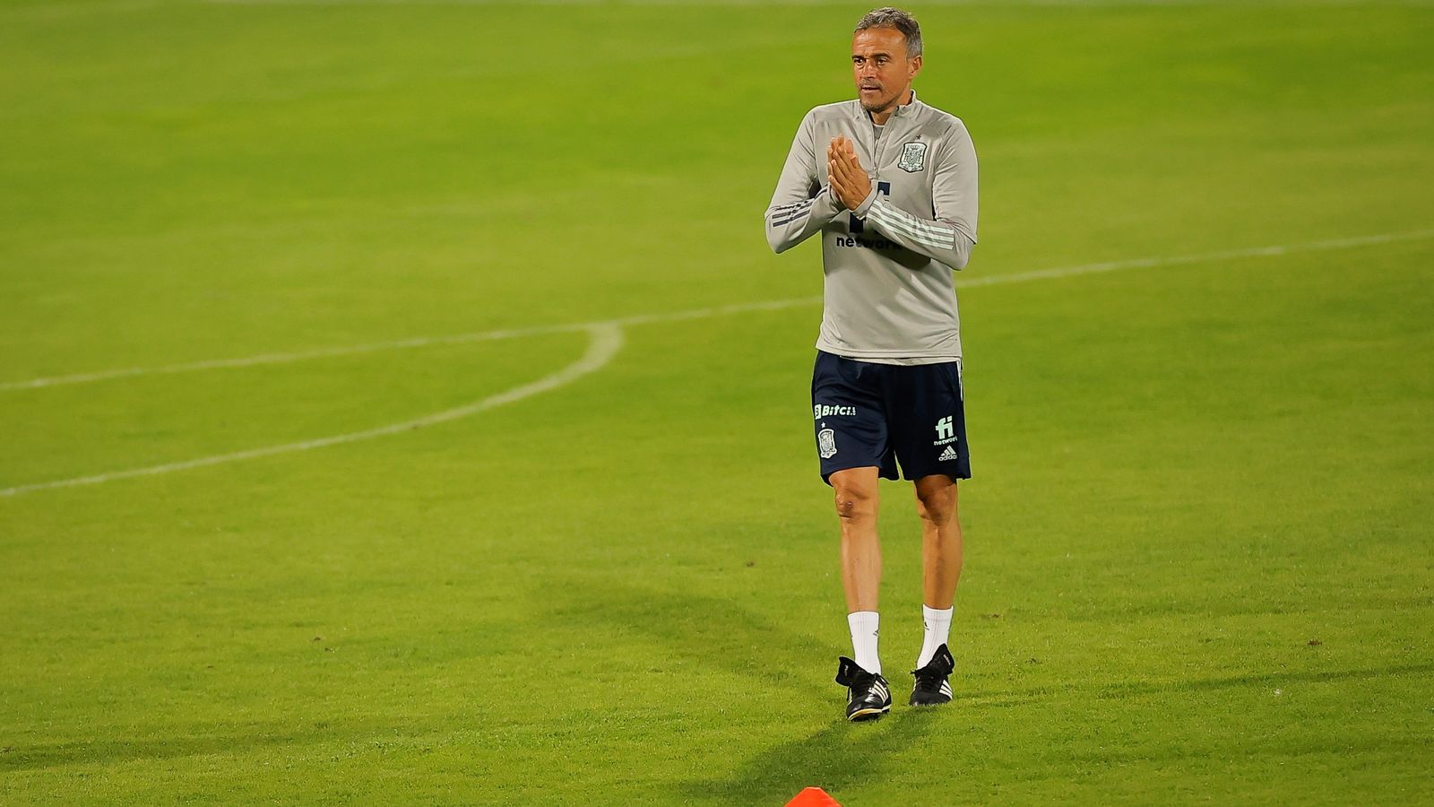El seleccionador, Luis Enrique Martínez, en l'entrenament d'Espanya d'aquest dimarts