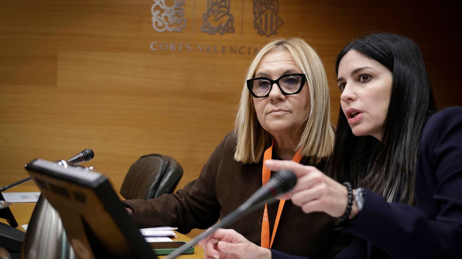 A l'esquerra, la presidenta de Liberum, Concha Cuevas, en la compareixença a les Corts el passat febrer