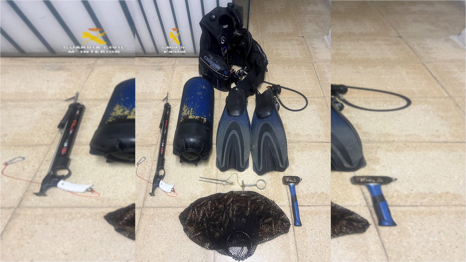 Elements que portava l'home detingut per capturar dàtils de mar, una espècie protegida