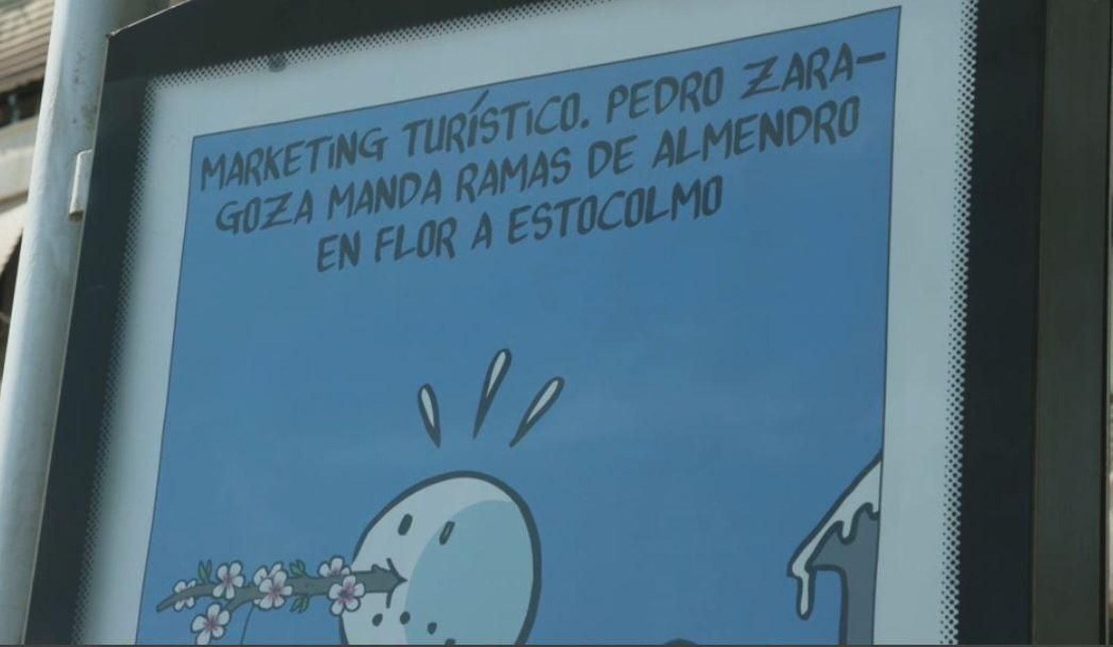 Vinyeta que recorda quan Pedro Zaragoza va enviar branques fresques d'ametlers en flor a un Estocolm nevat