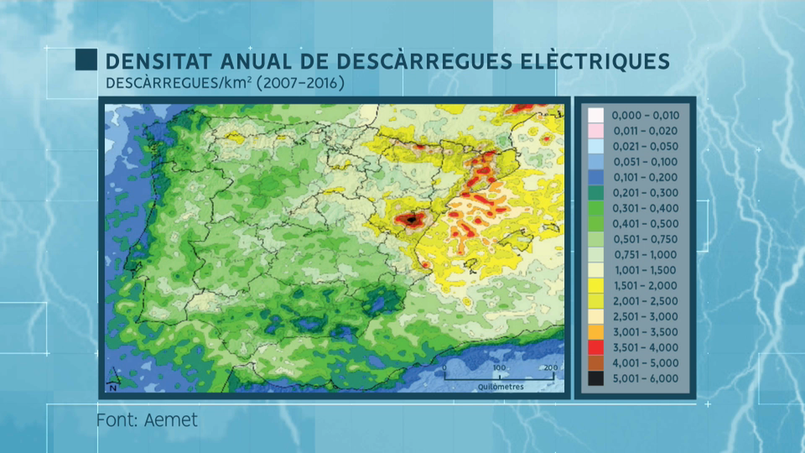 L'àrea del municipi de Vilafranca registra la quantitat de descàrregues elèctriques més elevada d'Espanya