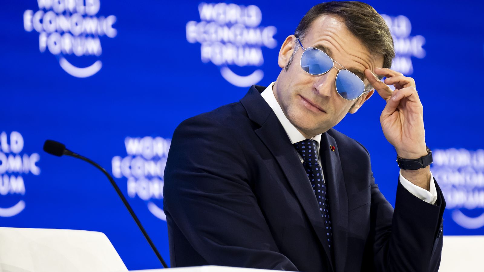 El president francés Emmanuel Macron, durant una sessió plenària del Fòrum Econòmic Mundial a Davos, Suïssa