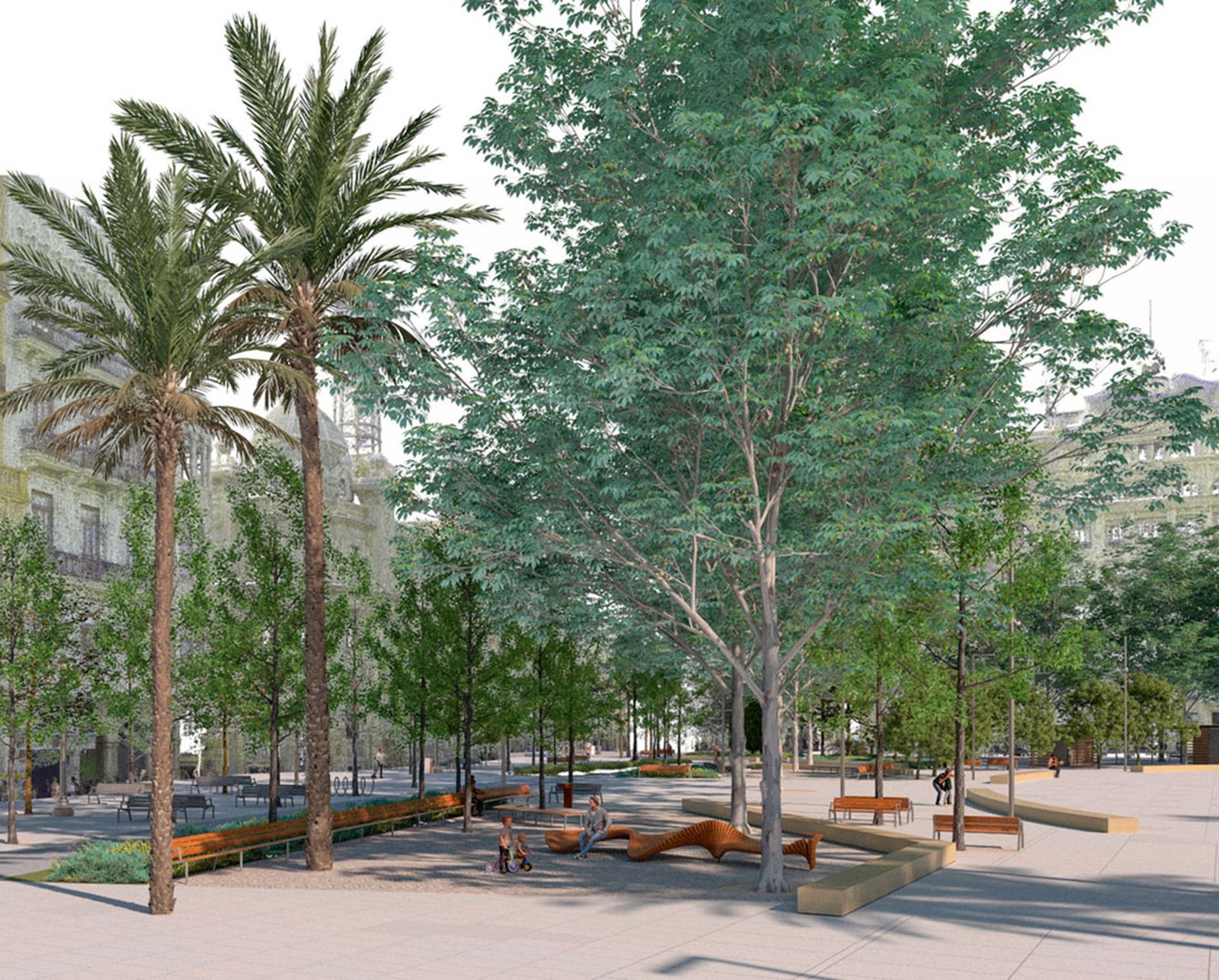 Part central de la reurbanització de la plaça