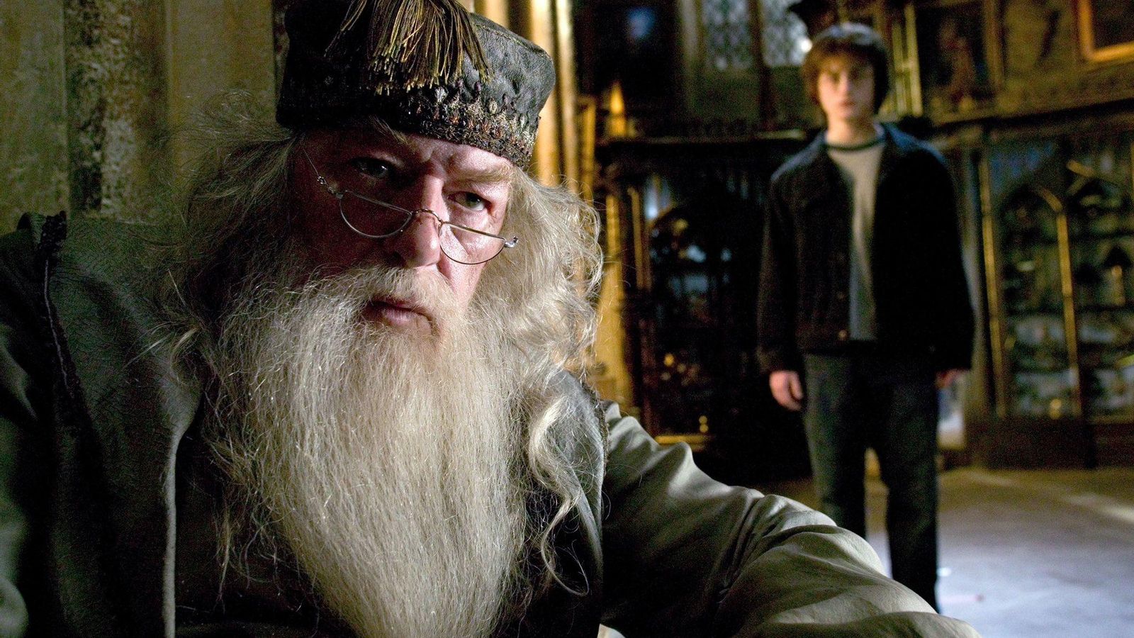 L'actor Michael Gambon interpretant el paper del mag Albus Dumbledore