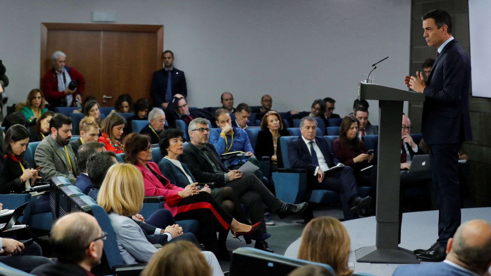El presidente del goven espanyo, Pedro Sánchez, durant la seua compareixença per a fer balanç de l'any