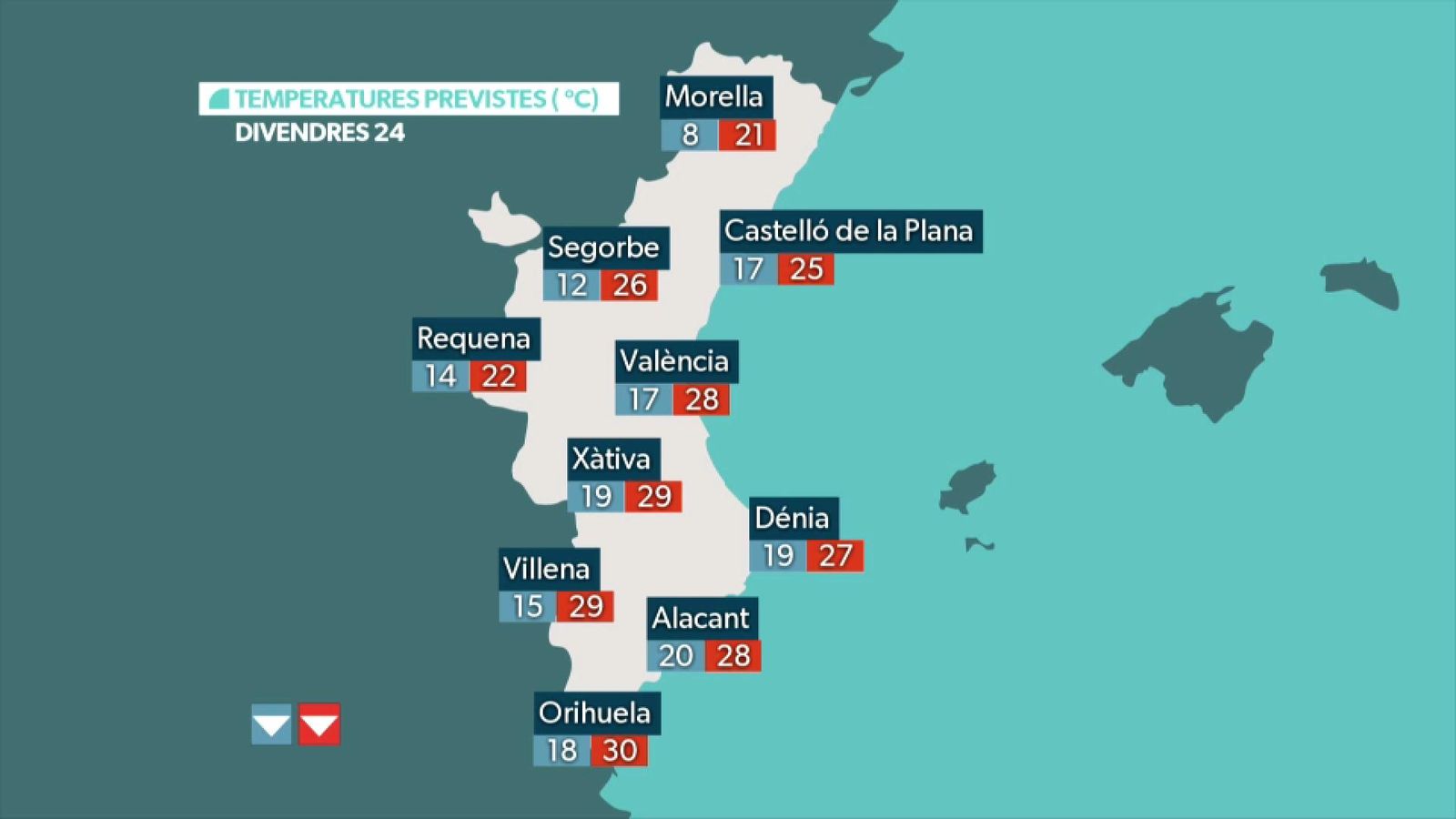 La previsió de temperatures divendres 24 d'octubre La previsió de temperatures divendres 24 d'octubre