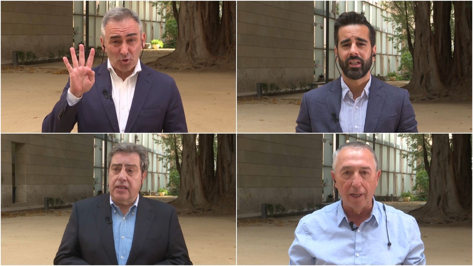D'esquerra a dreta i de dalt a baix, Miguel Barrachina (PP), José Muñoz (PSPV), José Maria Llanos (Vox) i Joan Baldoví (Compromís)