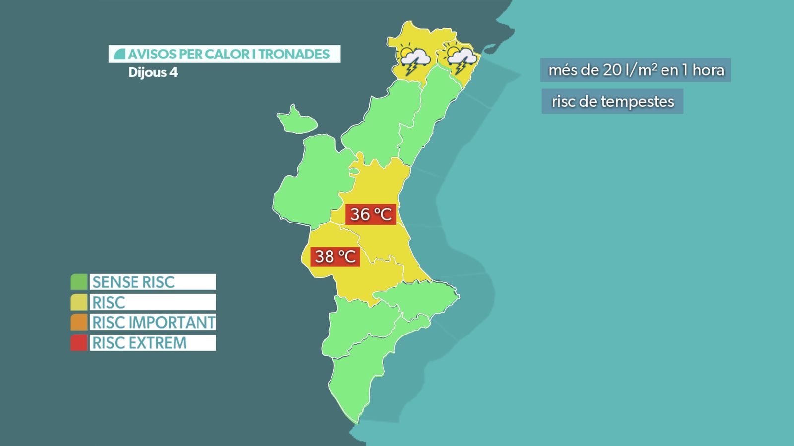 Avisos d'Aemet per a este dijous, 4 de setembre