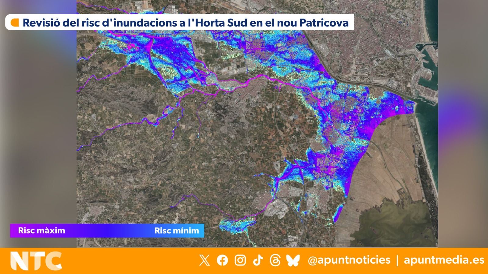 En imatge, les zones en situació de risc d'inundació catàstròfica en l'Horta Sud, en la revisió del Patricova