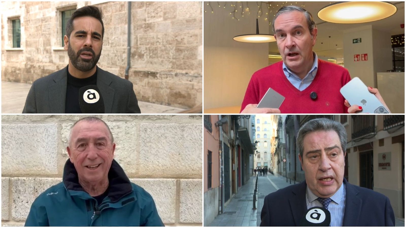D'esquerra a dreta i de dalt a baix  José Muñoz (PSPV), Fernando Pastor (PP), Joan Baldoví (Compromís) i José Maria Llanos (Vox)