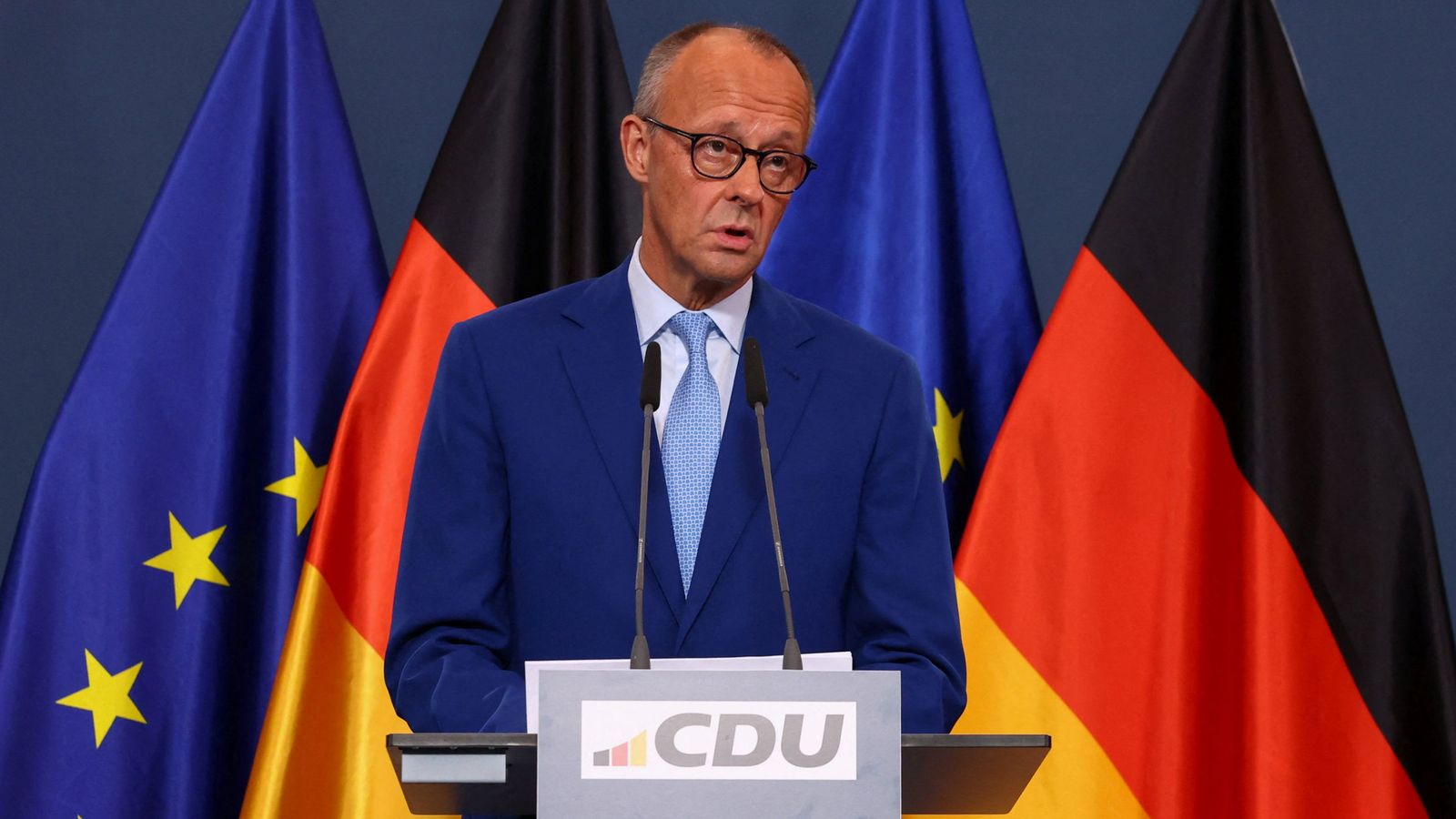 El canceller alemany i president de la Unió Cristianodemòcrata (CDU), Friedrich Merz, intervé a Berlín