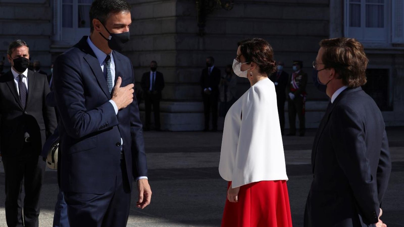 Sánchez, Díaz Ayuso i Martínez-Almeida, aquest dilluns.