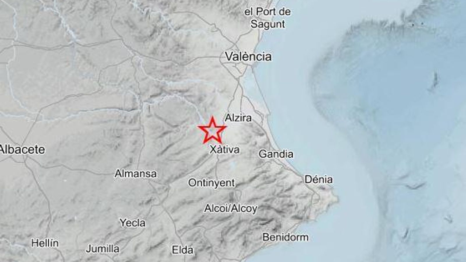Mapa d'on s'ha registrat l'últim terratrèmol