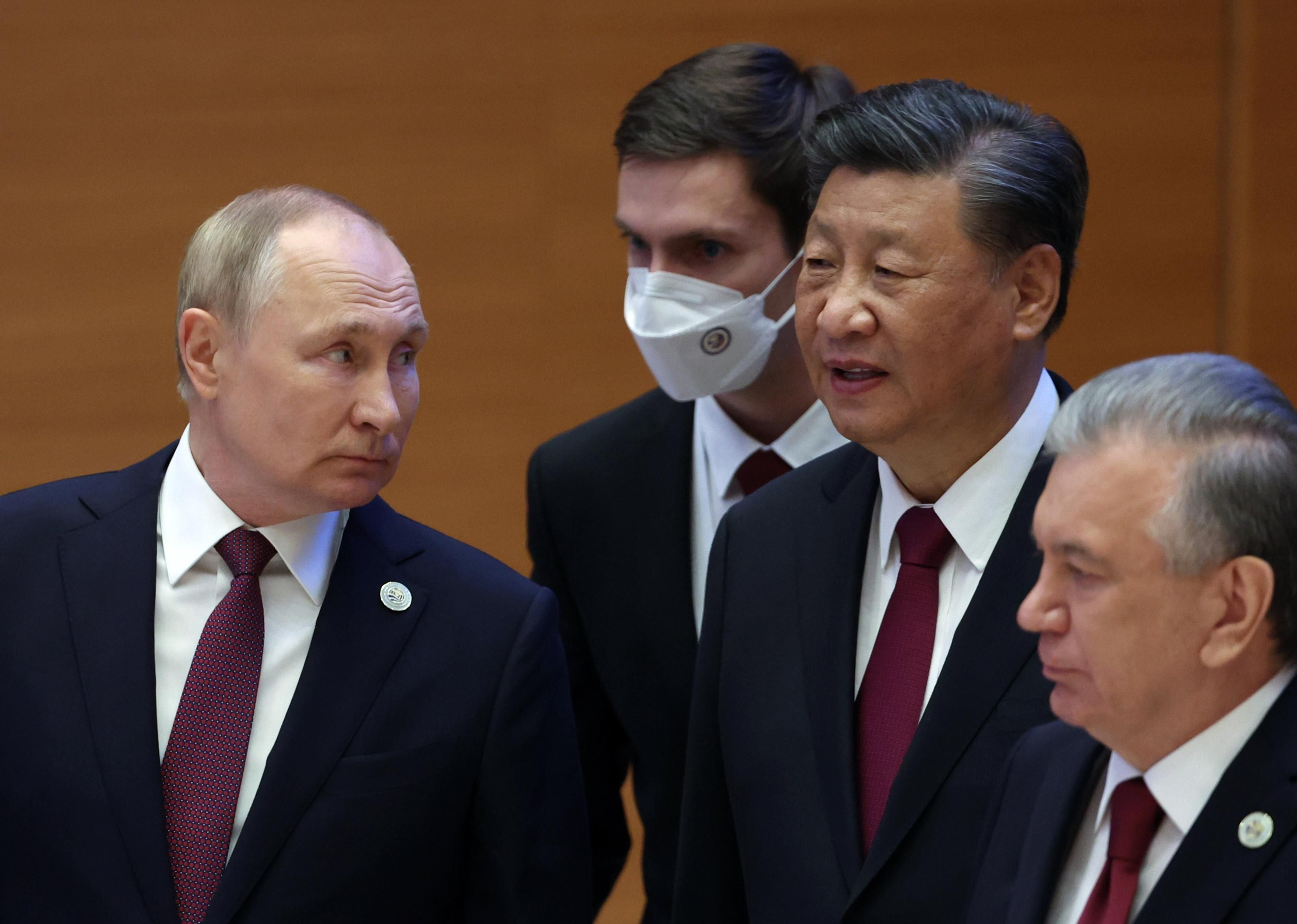 Vladímir Putin i Xi Jingping en la cimera de l'OCD a Samarcanda, l'Uzbekistan Putin i The Shanghai Cooperation Organisation (SCO) summit in Uzbekistan