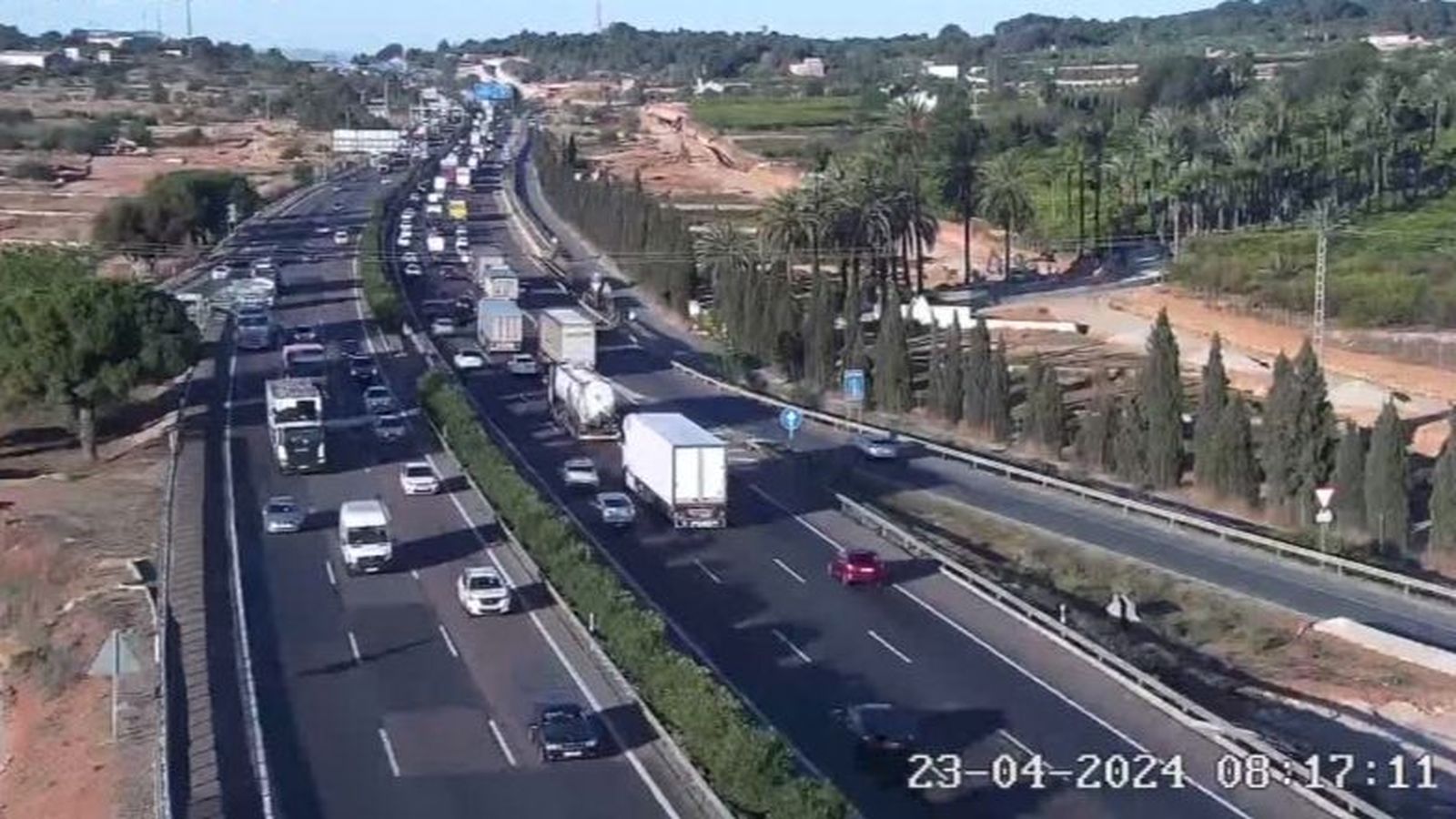 Un dels punts de l'A-7 que registrava importants retencions este dimarts, a primera hora del matí