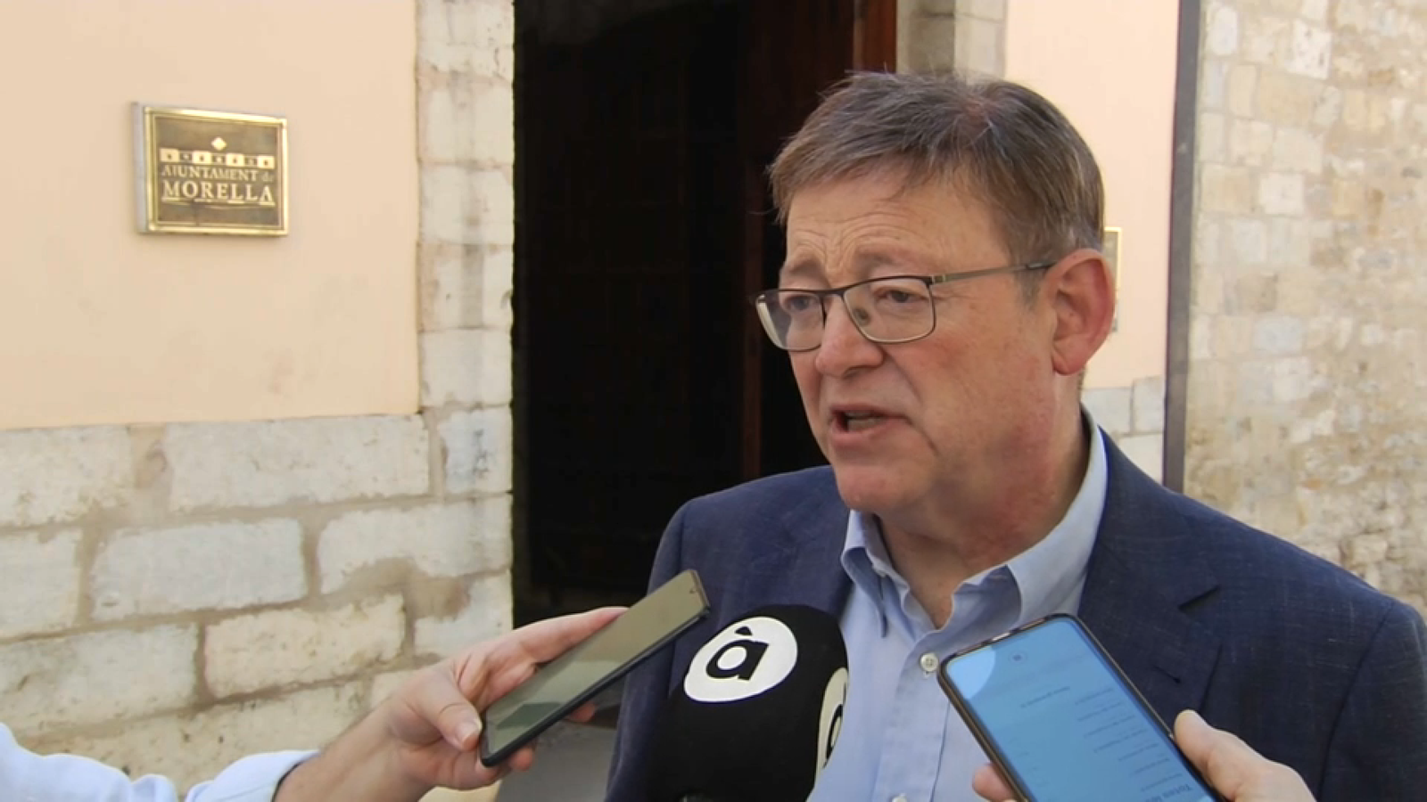 El president de la Generalitat, Ximo Puig, atén als mitjans aquest dissabte a Morella