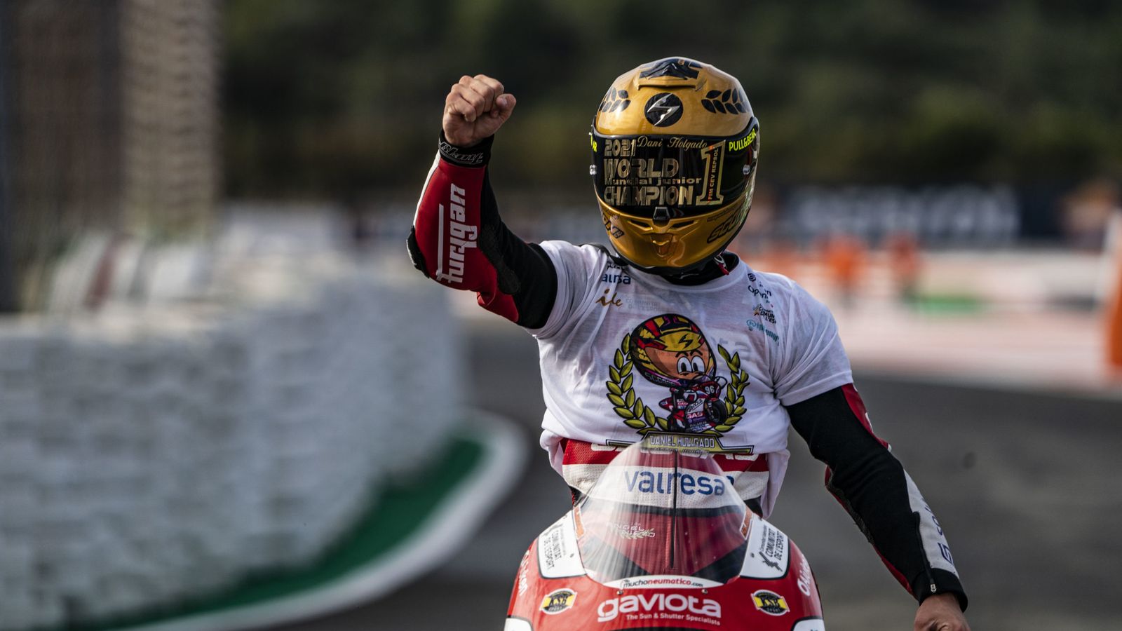 Holgado celebra el triomf en la segona carrera de Moto3 celebrada aquest diumenge