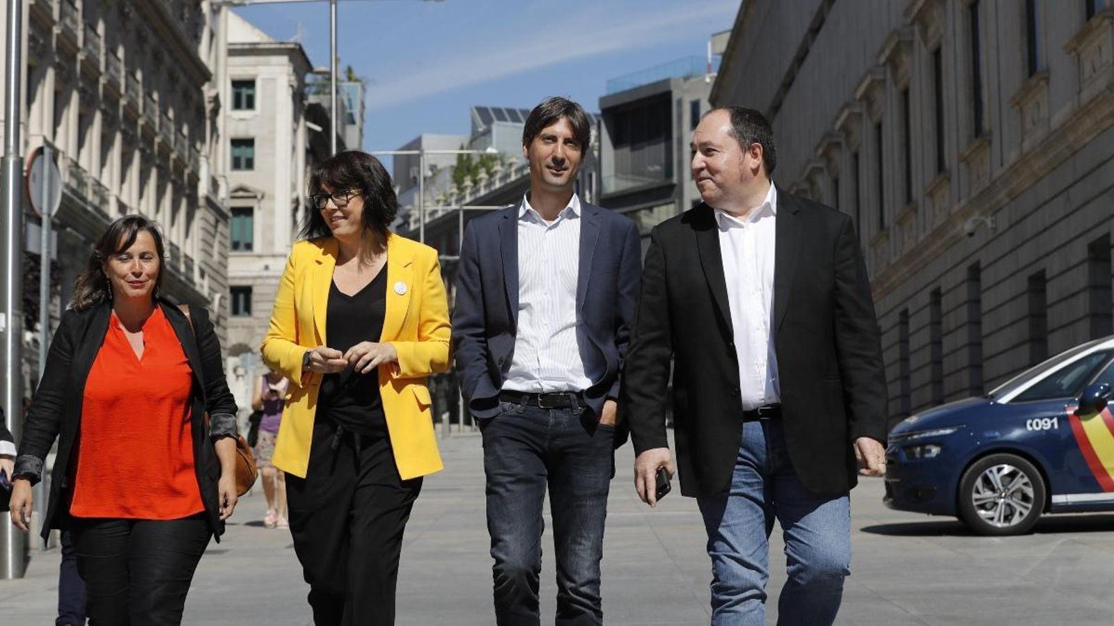 D'esquerra a dreta Diana Riba (ERC), Ana Miranda (BNG ), Jordi Solé (ERC) i Pernando Barrenba (Bildu)