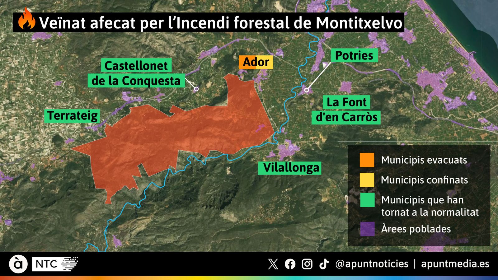 Mapa incendi Montitxelvo veïnat actualitzada dissabte vesprada