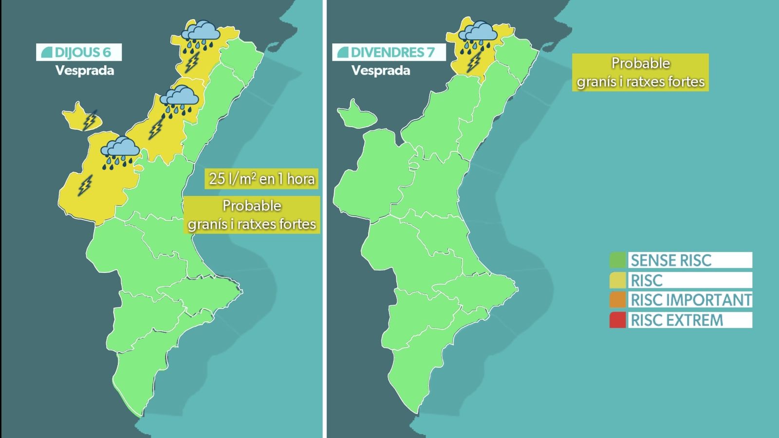 Mapa d'avisos d'este dijous