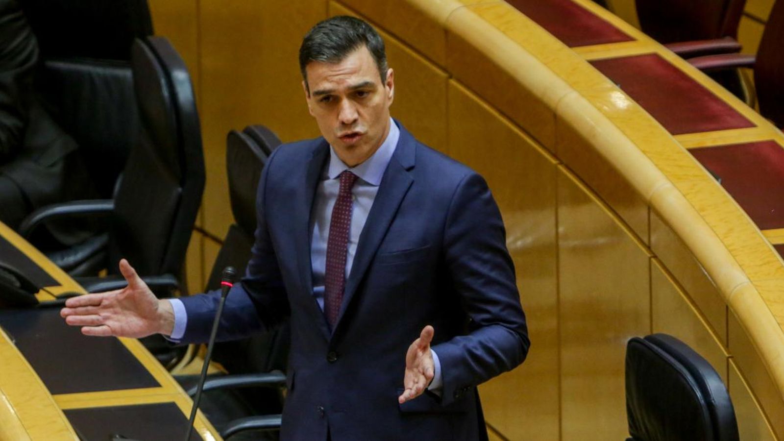 Sánchez durant la seua compareixença al Senat