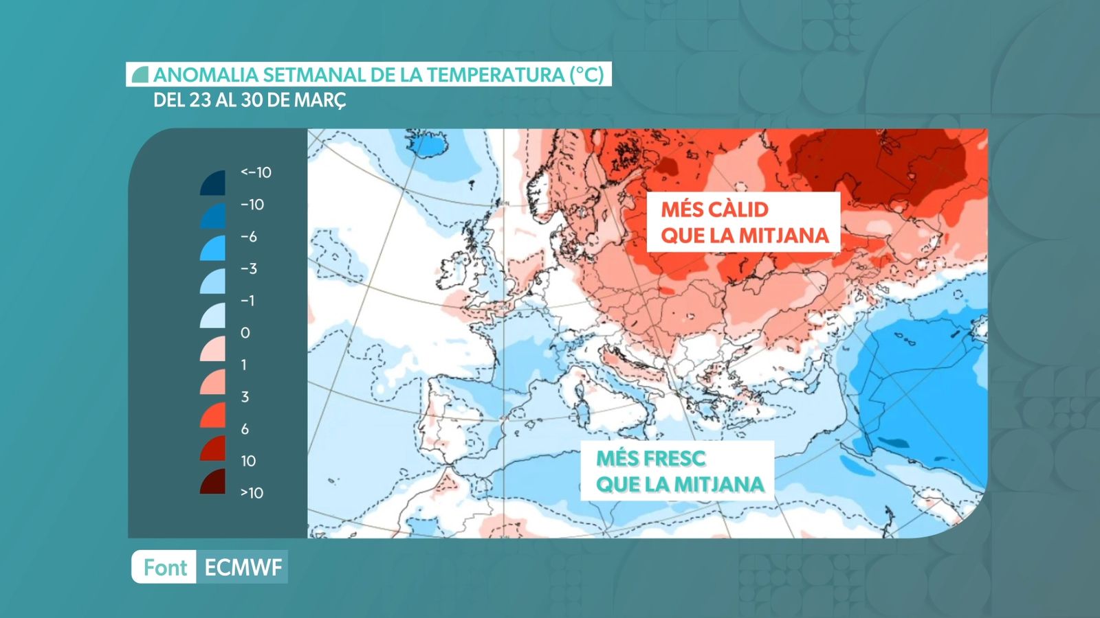 Anomalia setmanal de la temperatura del 23 al 30 de març