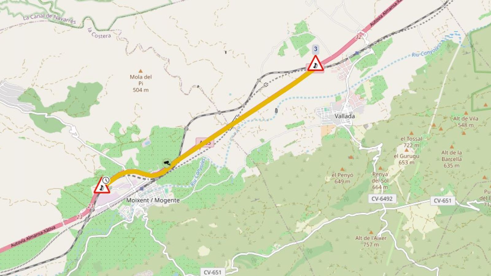 Retenció de sis quilòmetres entre Moixent i Vallada, este dilluns