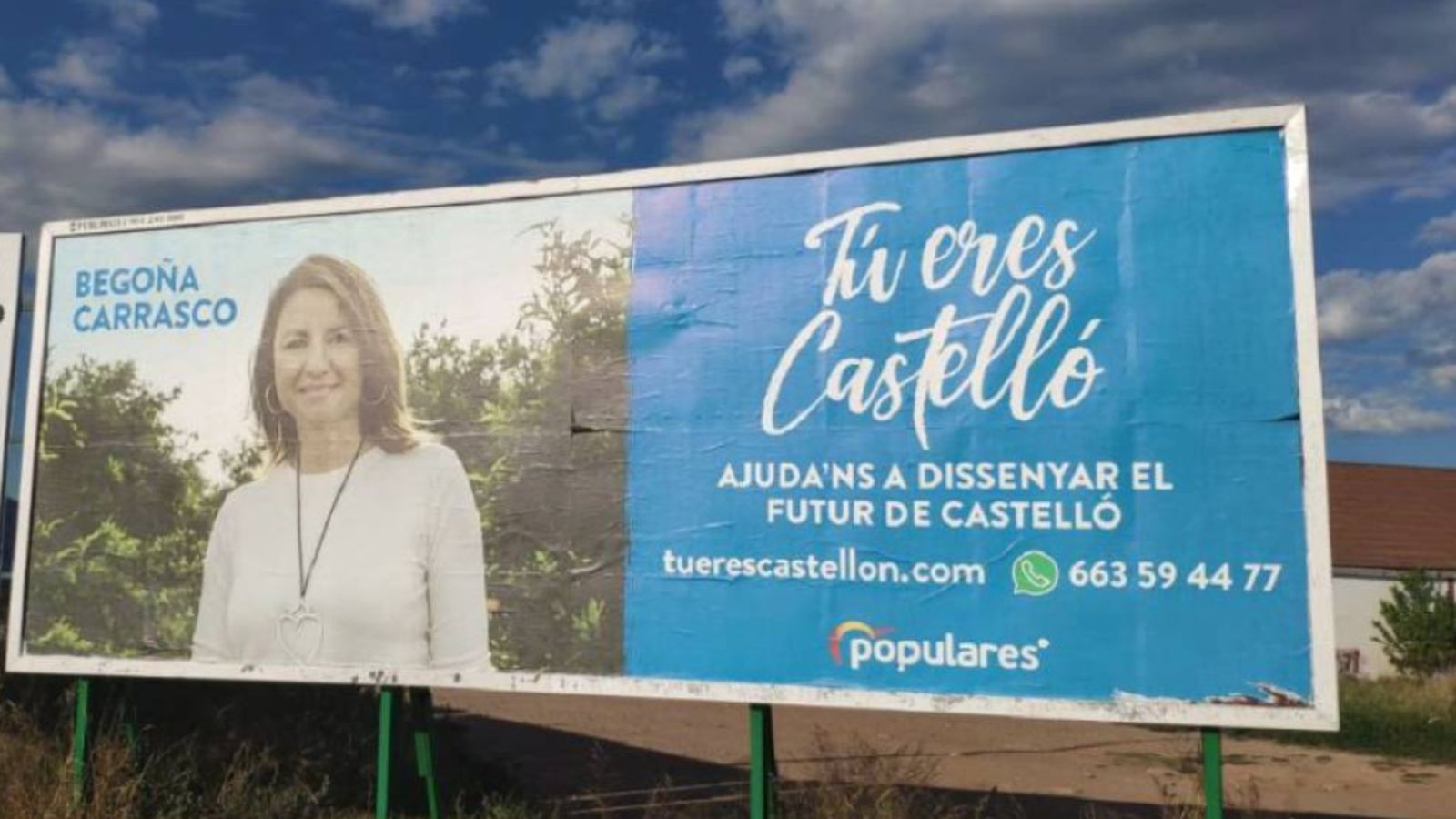 Tanca publicitària de la candidata del PP a l’alcaldia de Castelló, Begoña Carrasco