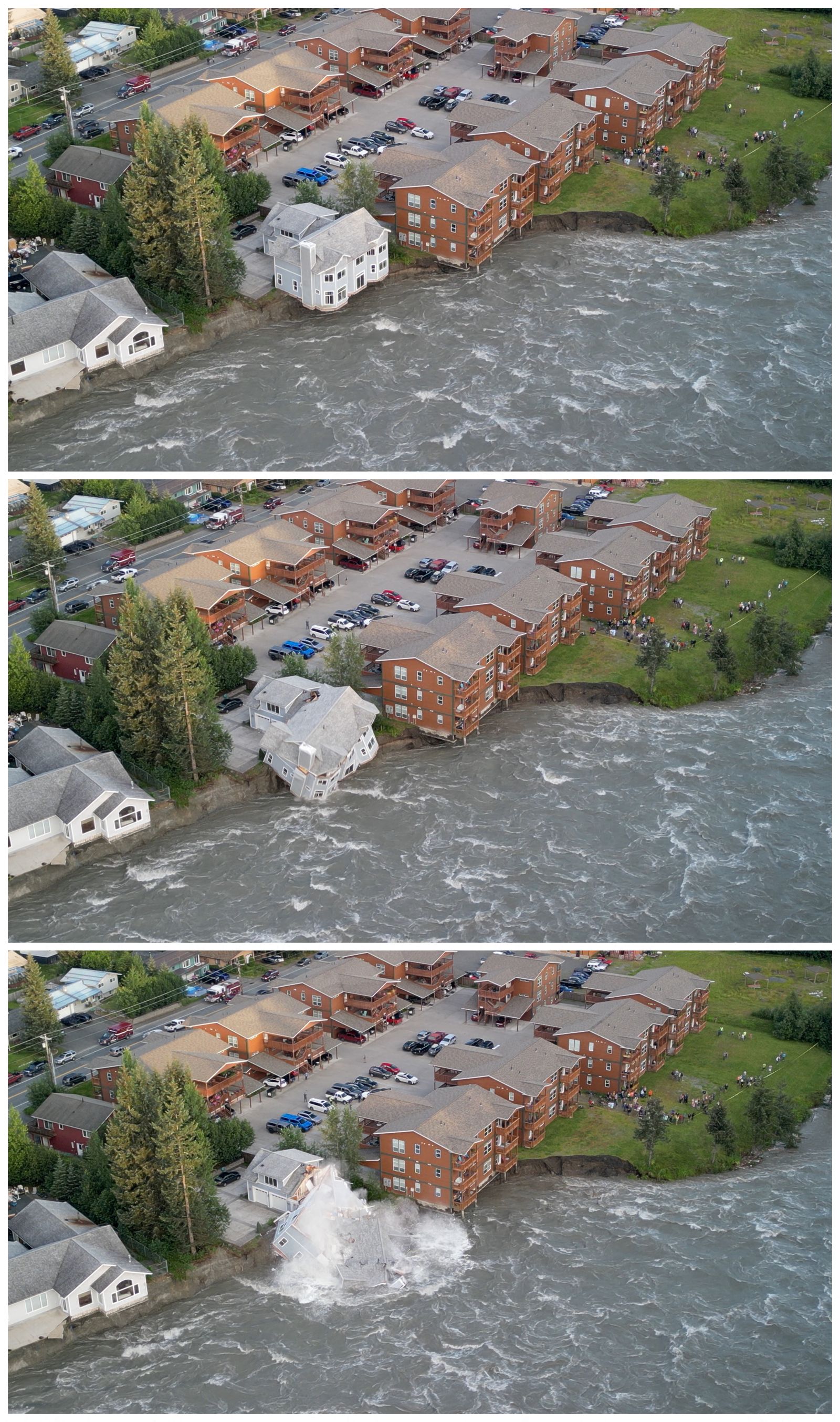 Seqüència a vista de dron del col·lapse d'una casa a Juneau