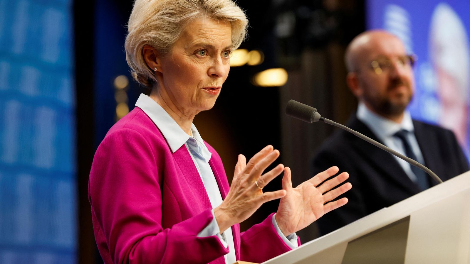 Roda de premsa de la presidenta de la CE, Ursula von der Layen, i el president del Parlament Europeu, Charles Michel