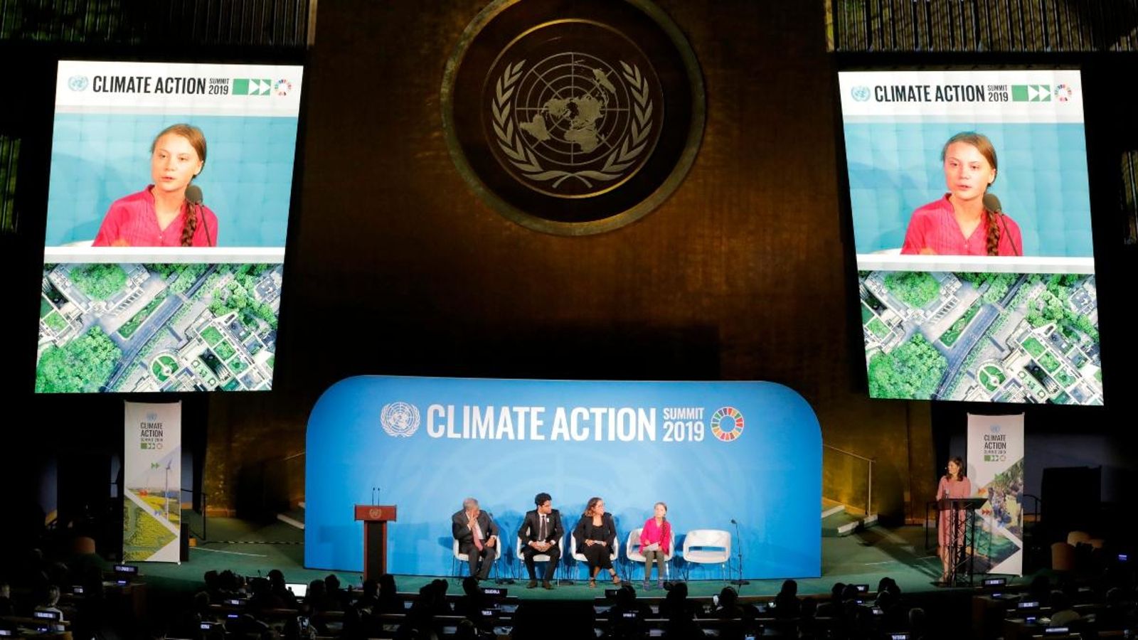 Greta Thunberg durant la intervenció en la Cimera pel Clima de les Nacions Unides de 2019 a Nova York