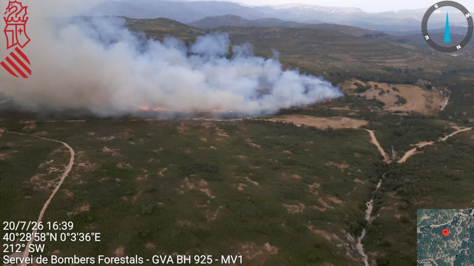 Imatge aeria de l'incendi forestal declarat a Catí