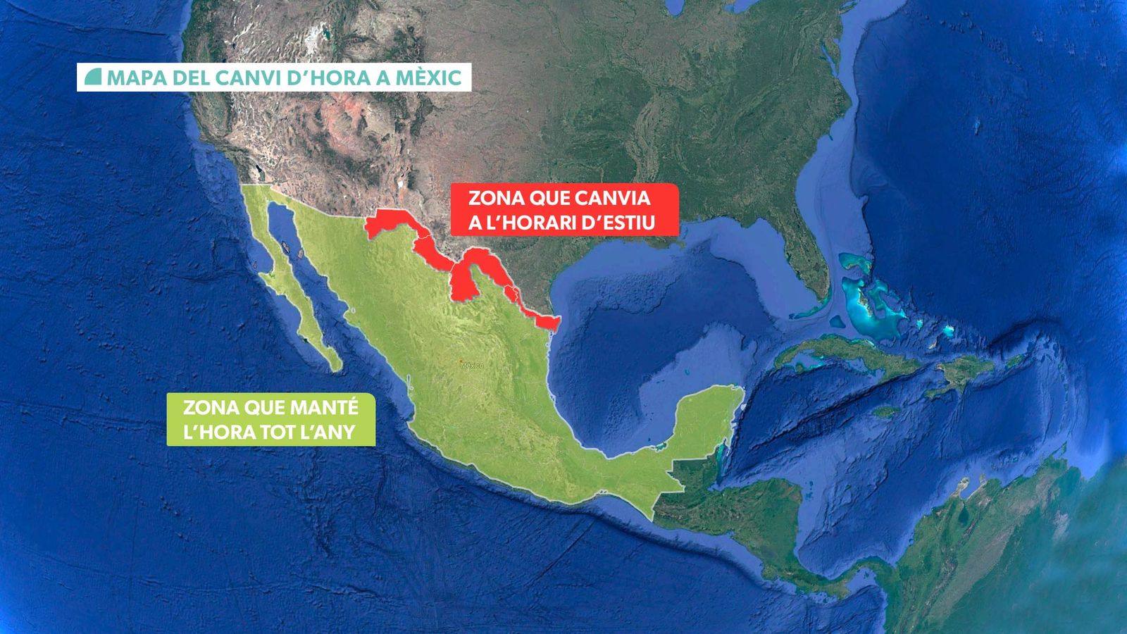 Mapa del canvi d'hora a Mèxic