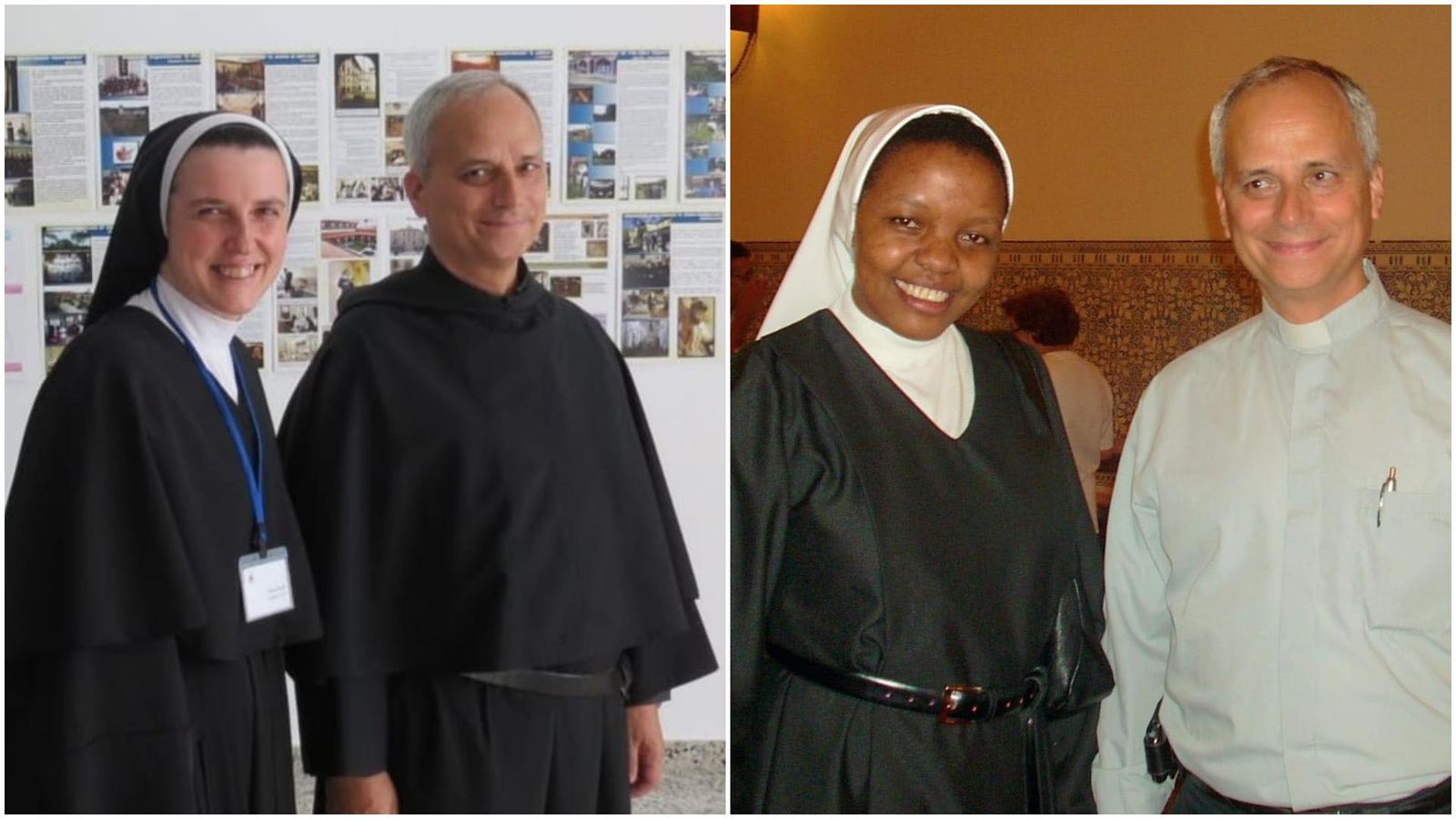 El nou pontífex amb integrants de la seua orde, la dels agustins, quan va estar a Sant Mateu (esquerra) i a Oriola (dreta)