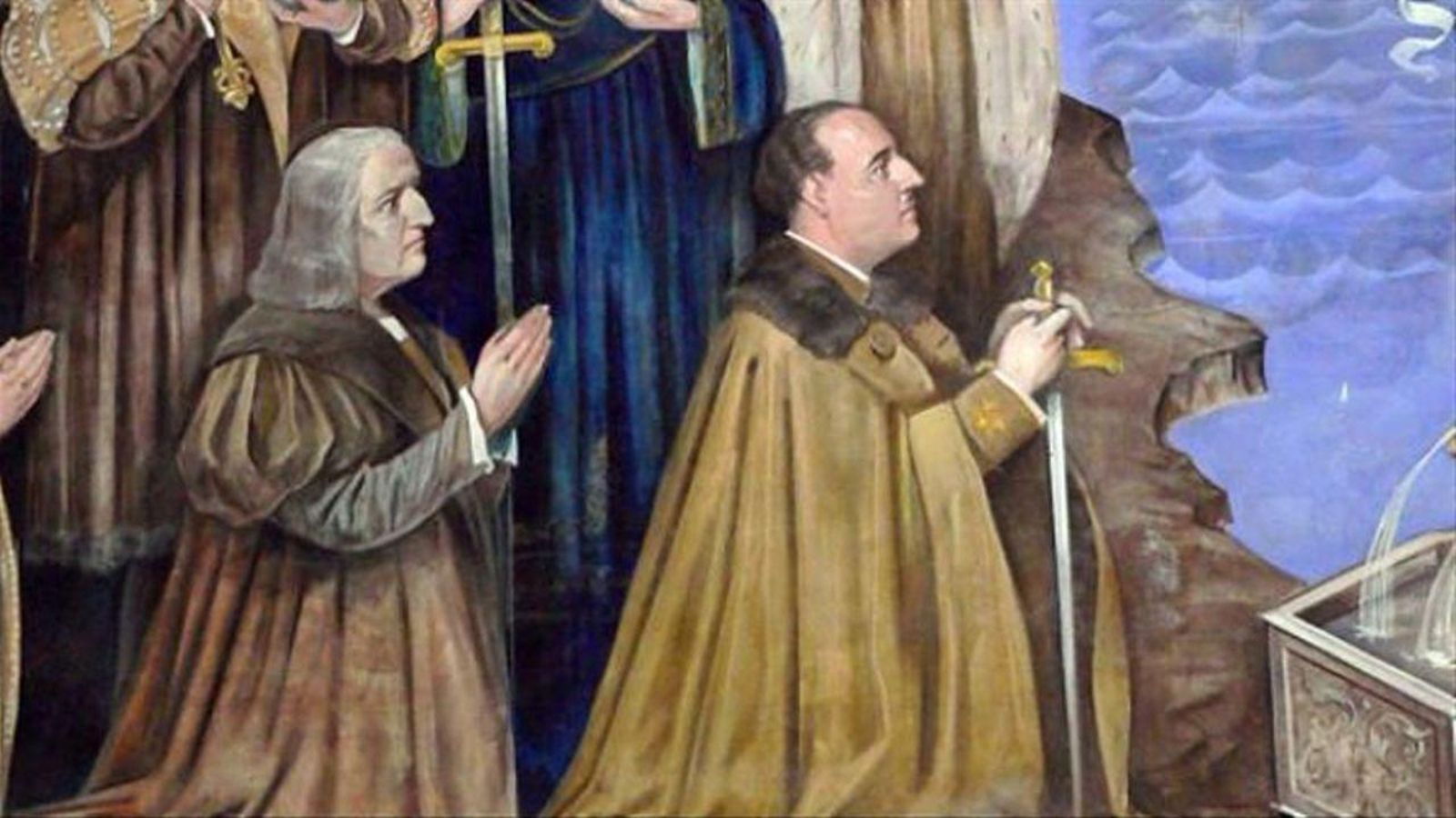 Detall d’un beat amb el rostre de Francisco Franco a l’altar major de l’església del Carme de València