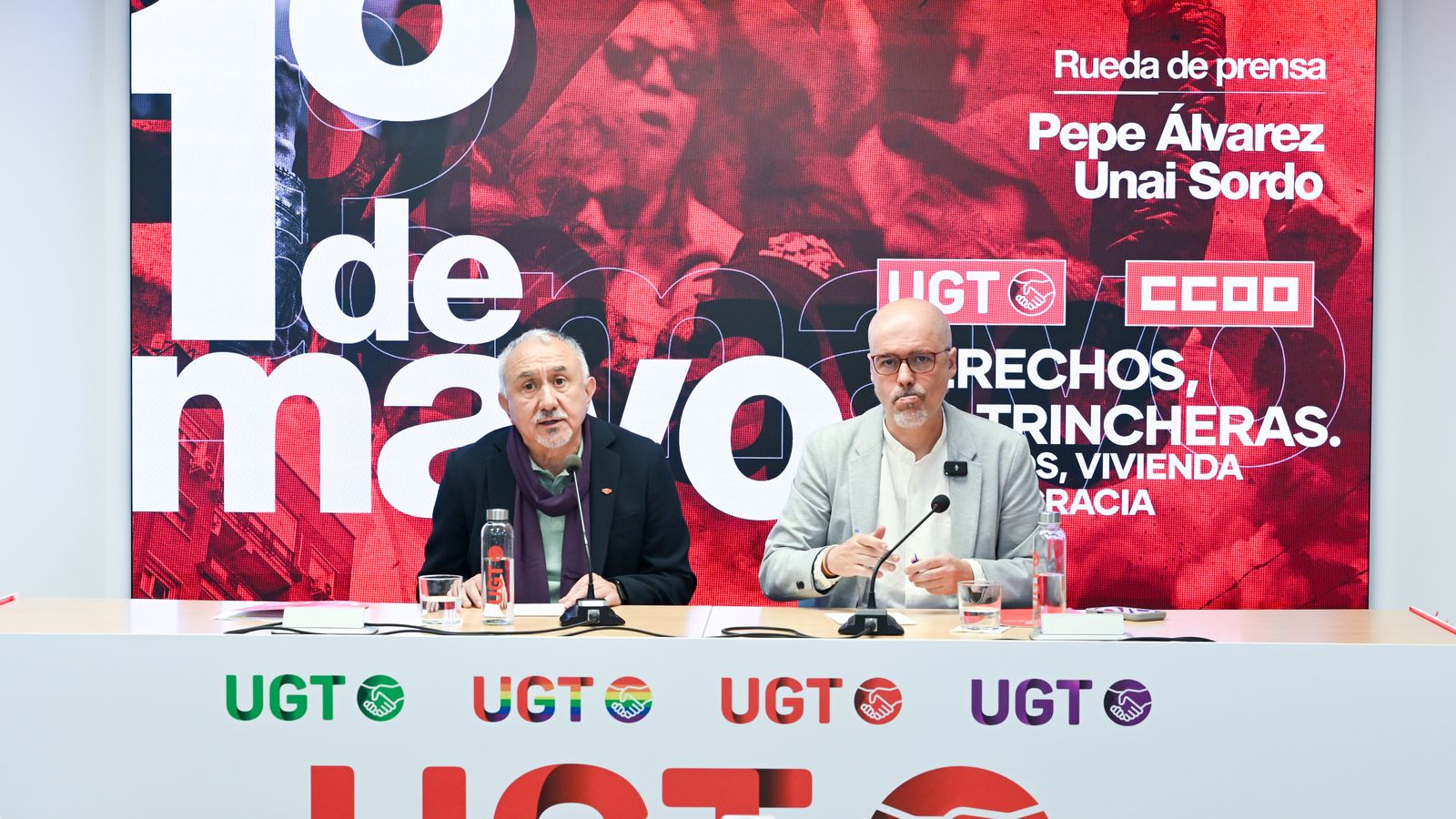Els líders de la UGT i CCOO, Pepe Álvarez i Unai Sordo