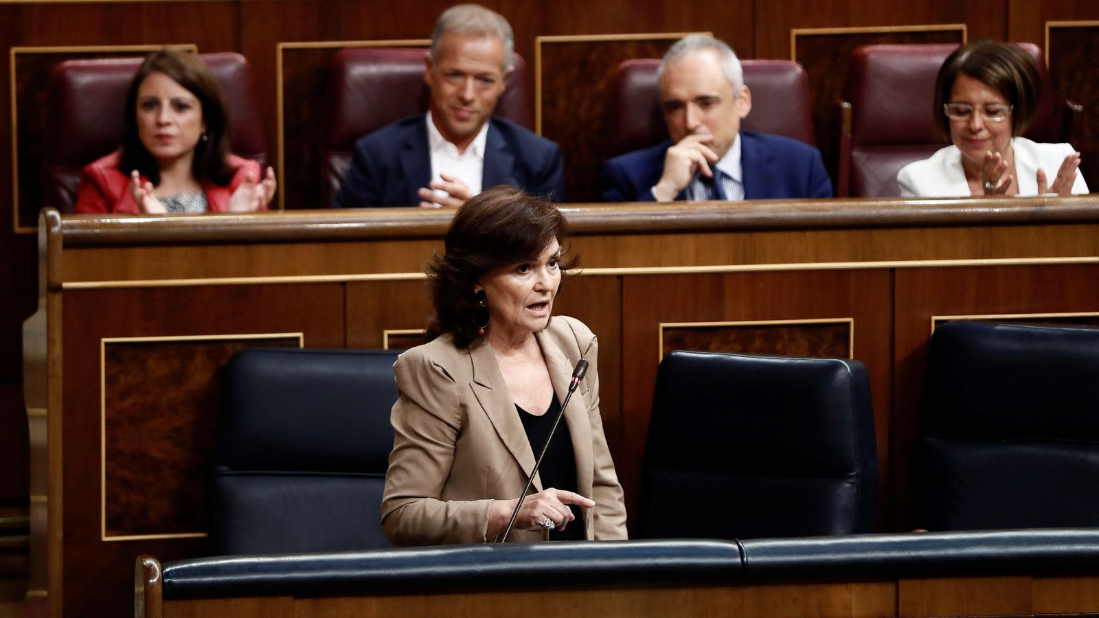 Carmen Calvo durant la seua intervenció en el Congrés dels Diputats