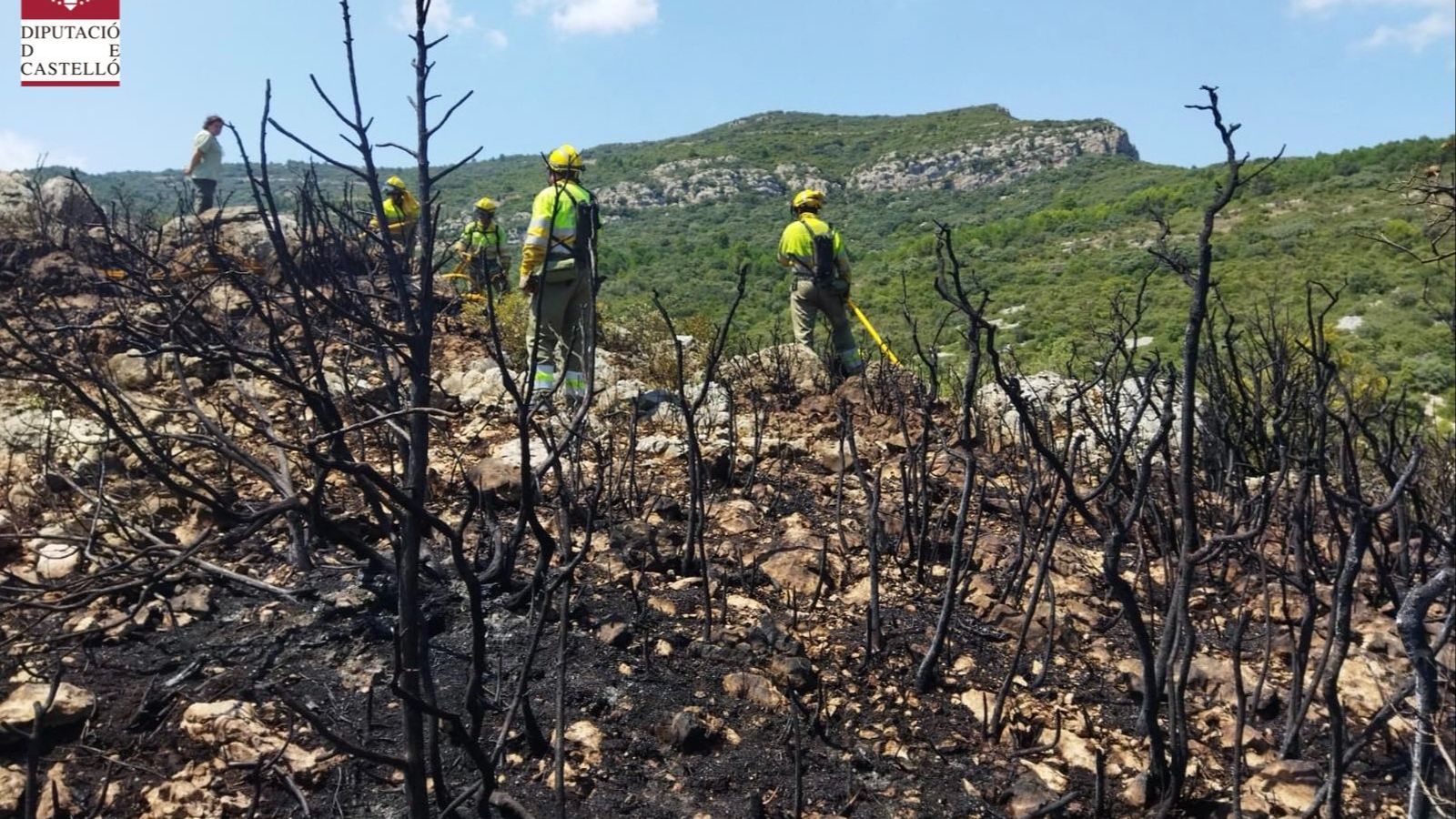 Bombers del Consorci de Castelló que van apagar l'incendi de la Tinença de Benifassà aquest dijous de vesprada