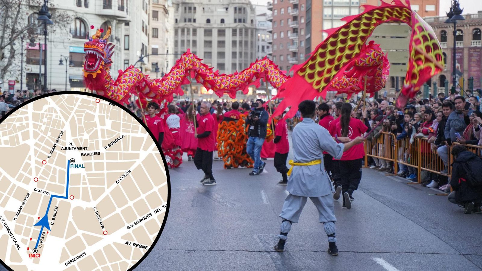 la XII Gran Cavalcada de l’Any Nou Xinés recorrera el carrer de Pelai, Xàtiva i Marqués de Sotelo fins a la plaça de l’Ajuntament