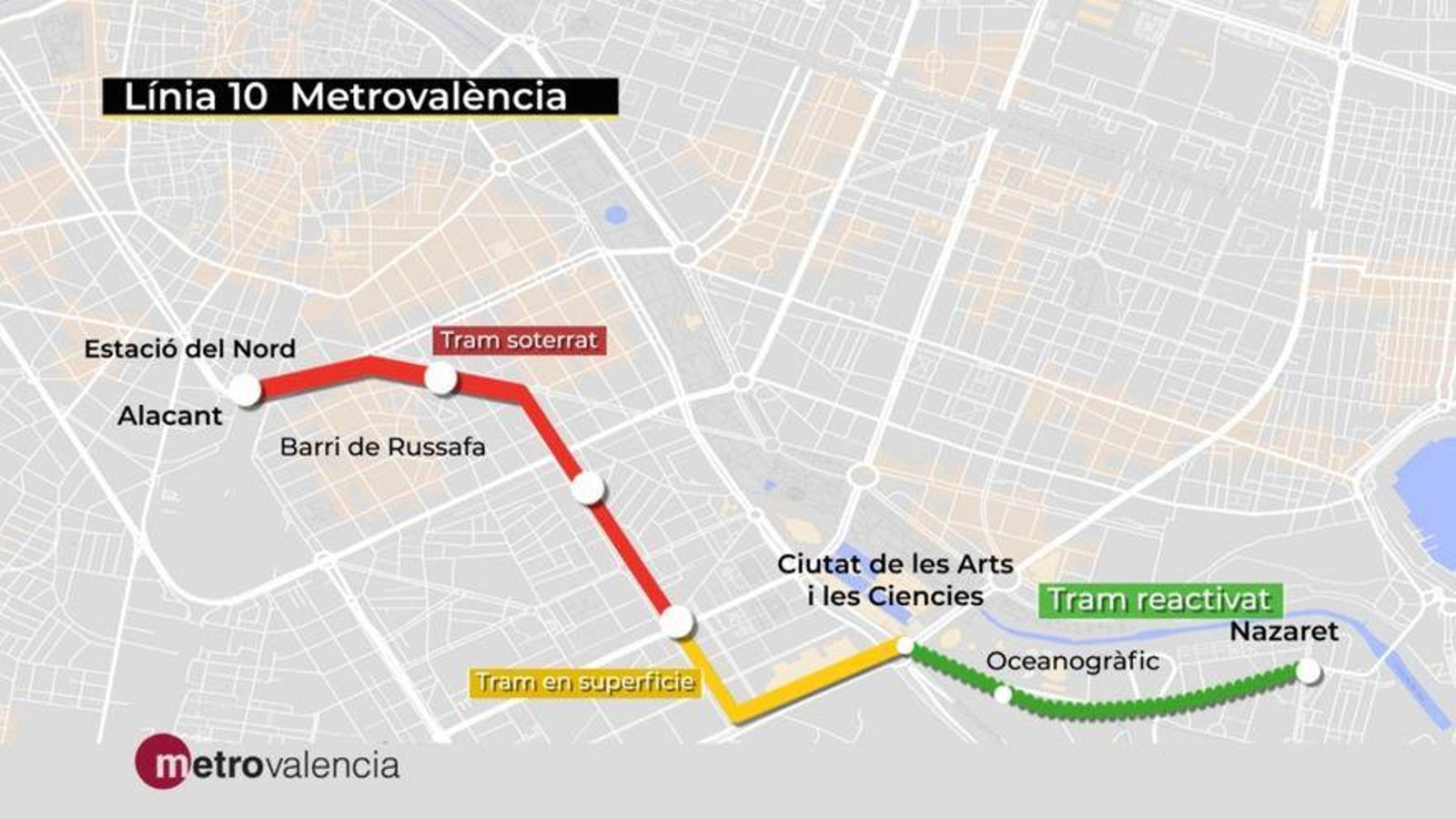 Recorregut de la Línia 10 de Metrovalencia