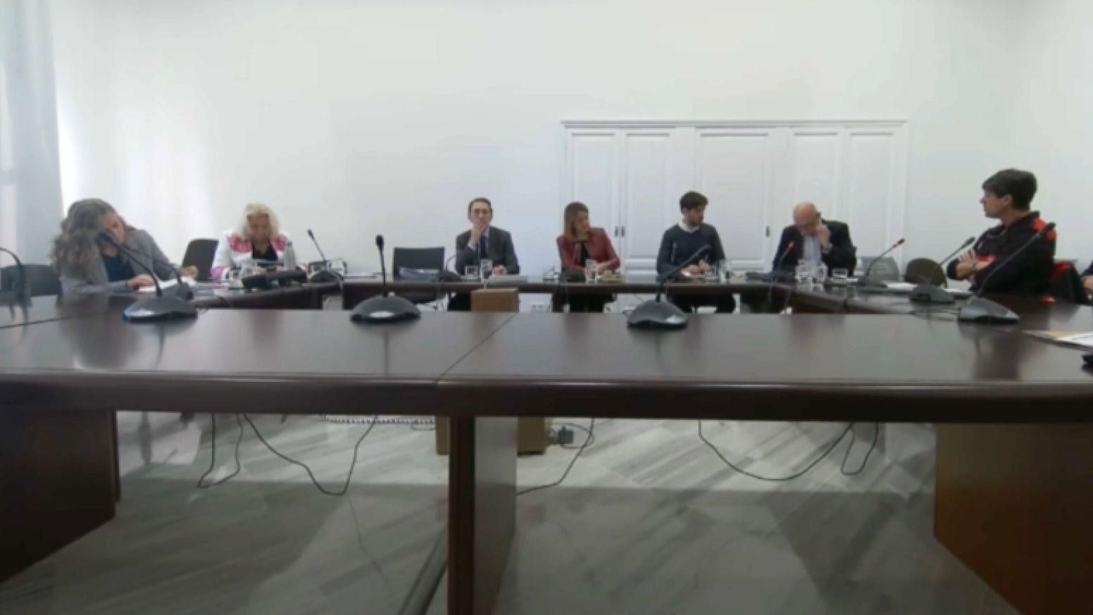El cap de bombers Enrique Chisbert, a la dreta, dona els detalls de la seua gestió en la comissió El cap de bombers Enrique Chisbert, a la dreta, dona els detalls de la seua gestió en la comissió
