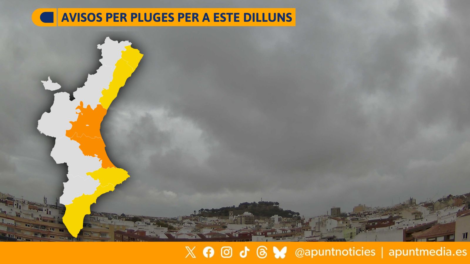 Avisos per pluges per a este dilluns