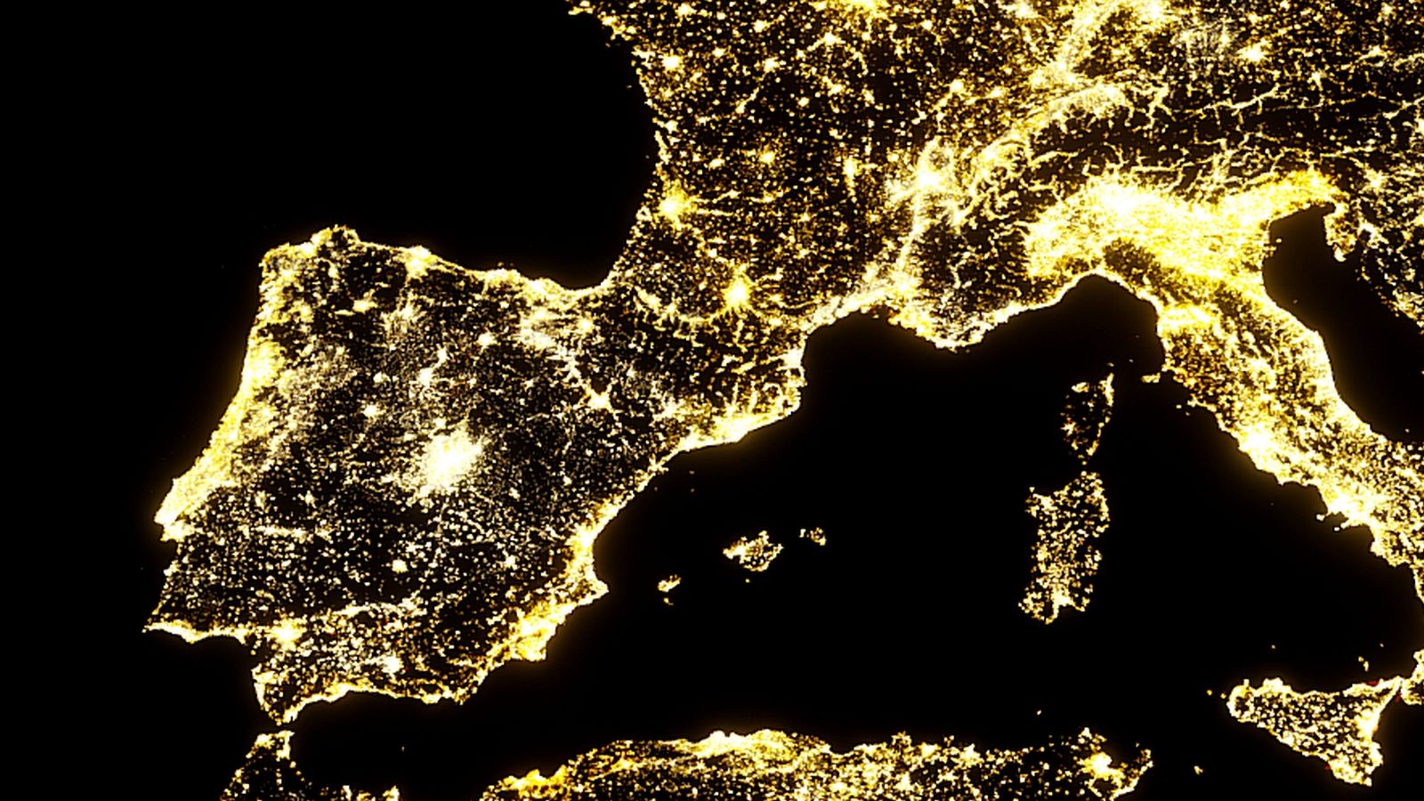 Vista aèria de la península Ibèrica de nit