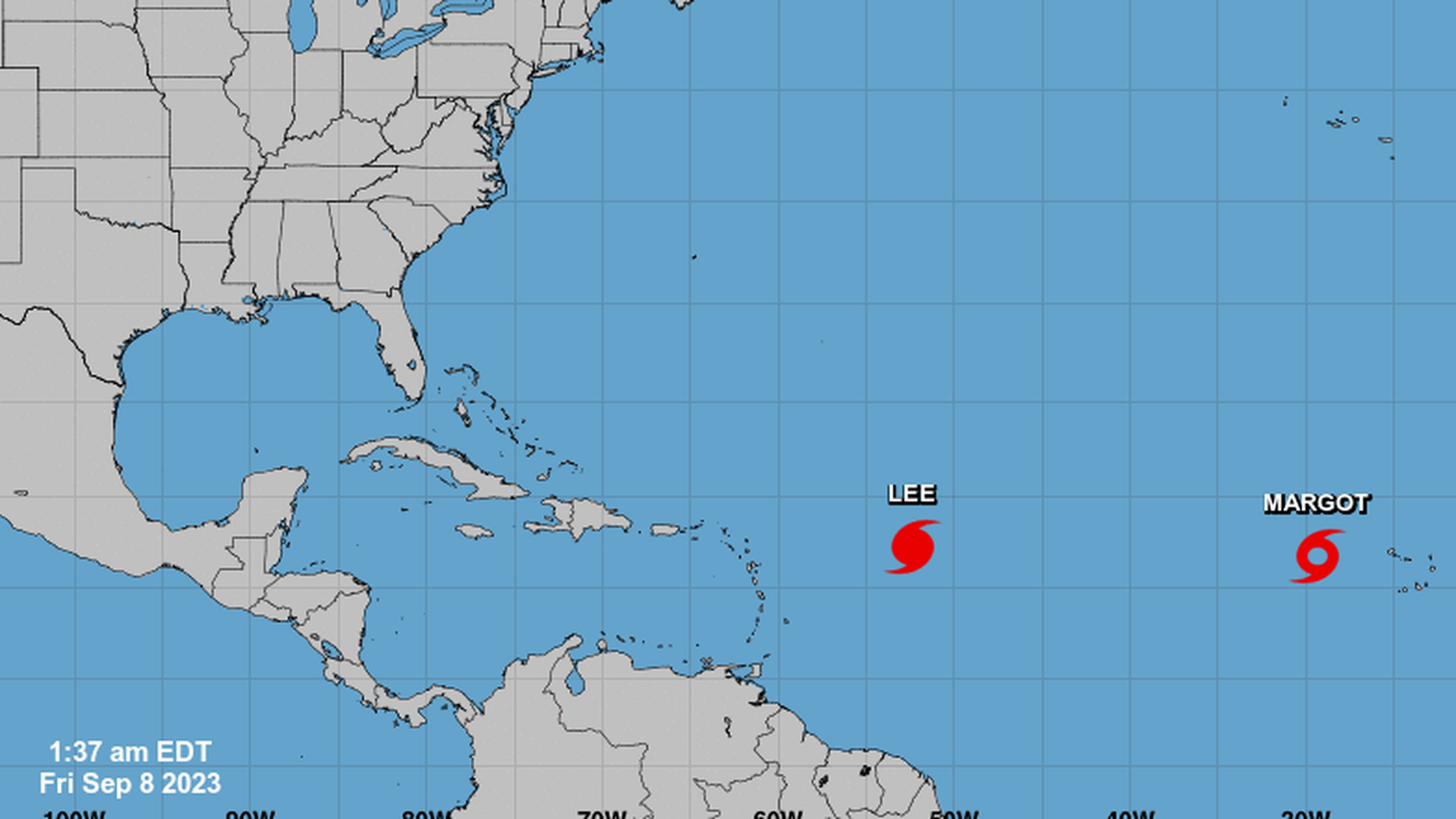 Posició de l'huracà Lee, a l'oceà Atlàntic