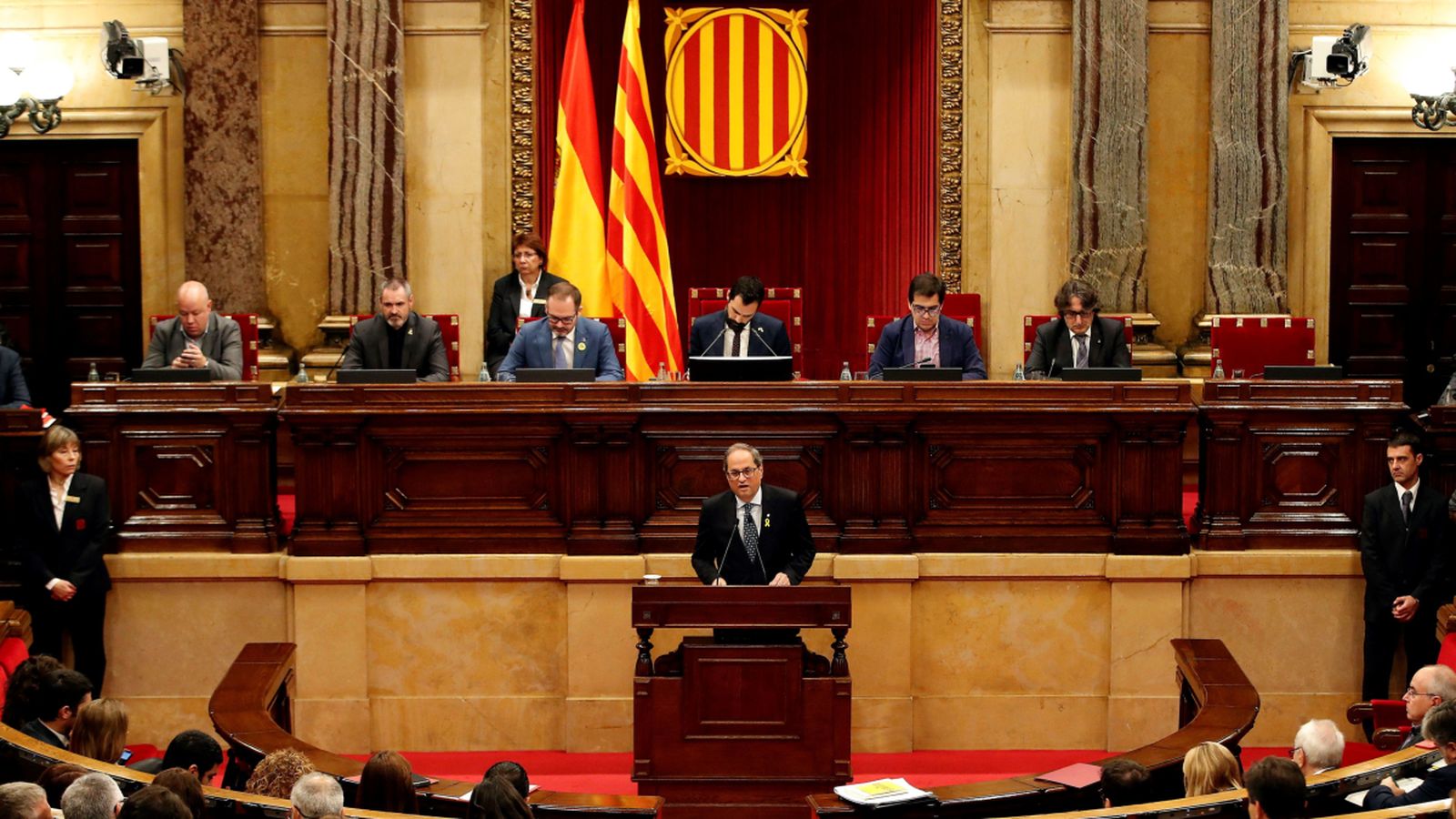 Quim Torra durant la seua compareixença a petició pròpia davant el ple del Parlament