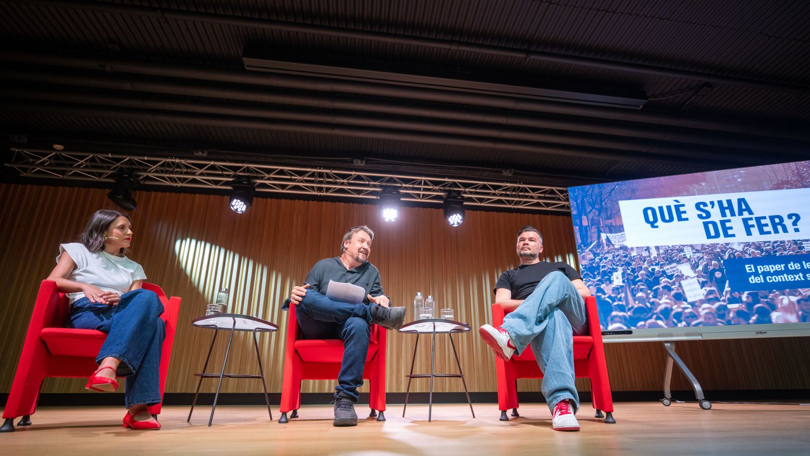 Irene Monterio i Javier Rufián en la trobada pública que han mantingut este dijous a Barcelona