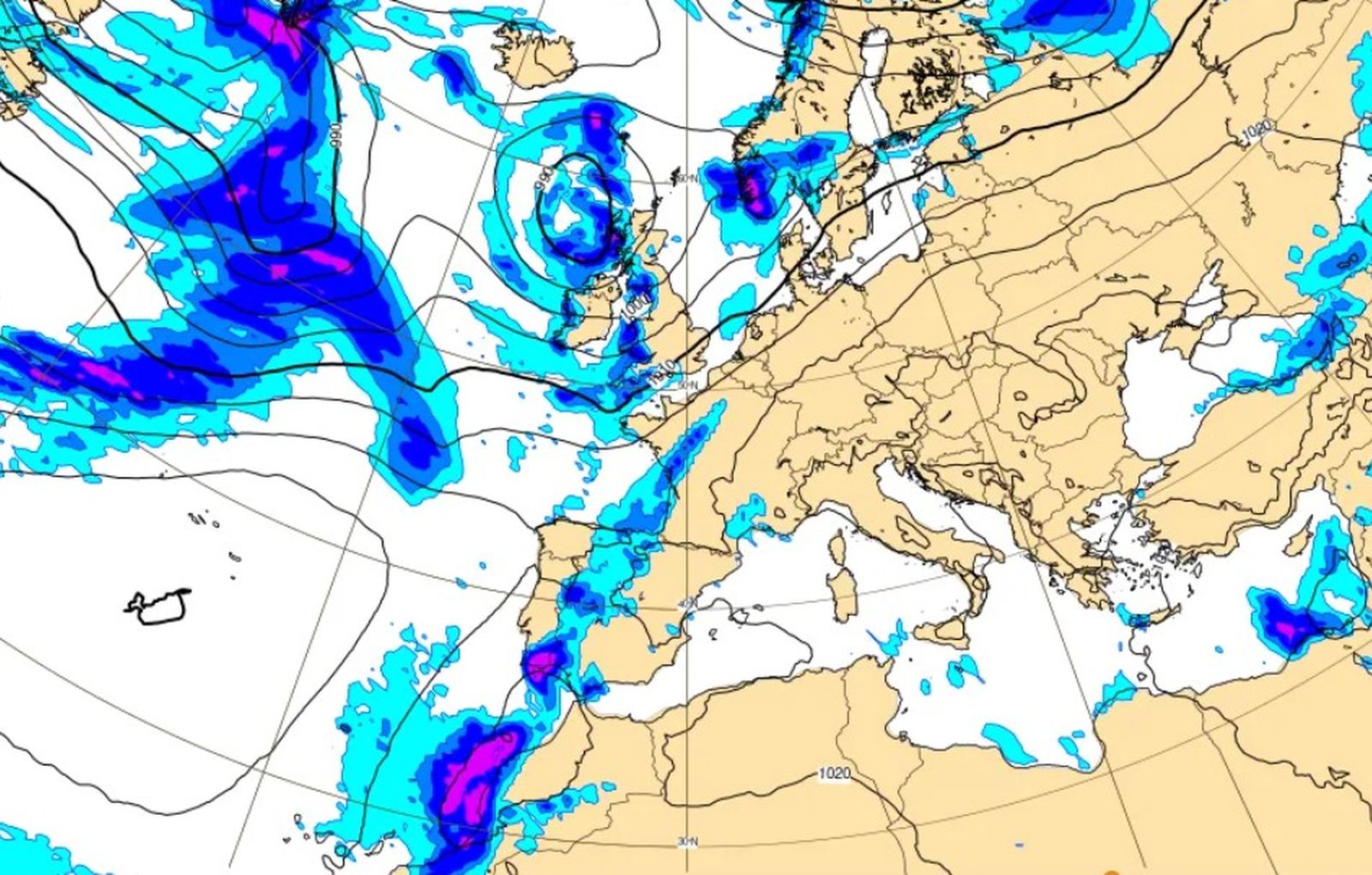 PLUJA PREVISTA DISSABTE 13 DE 0:00 h A 6:00 h (ECMWF)