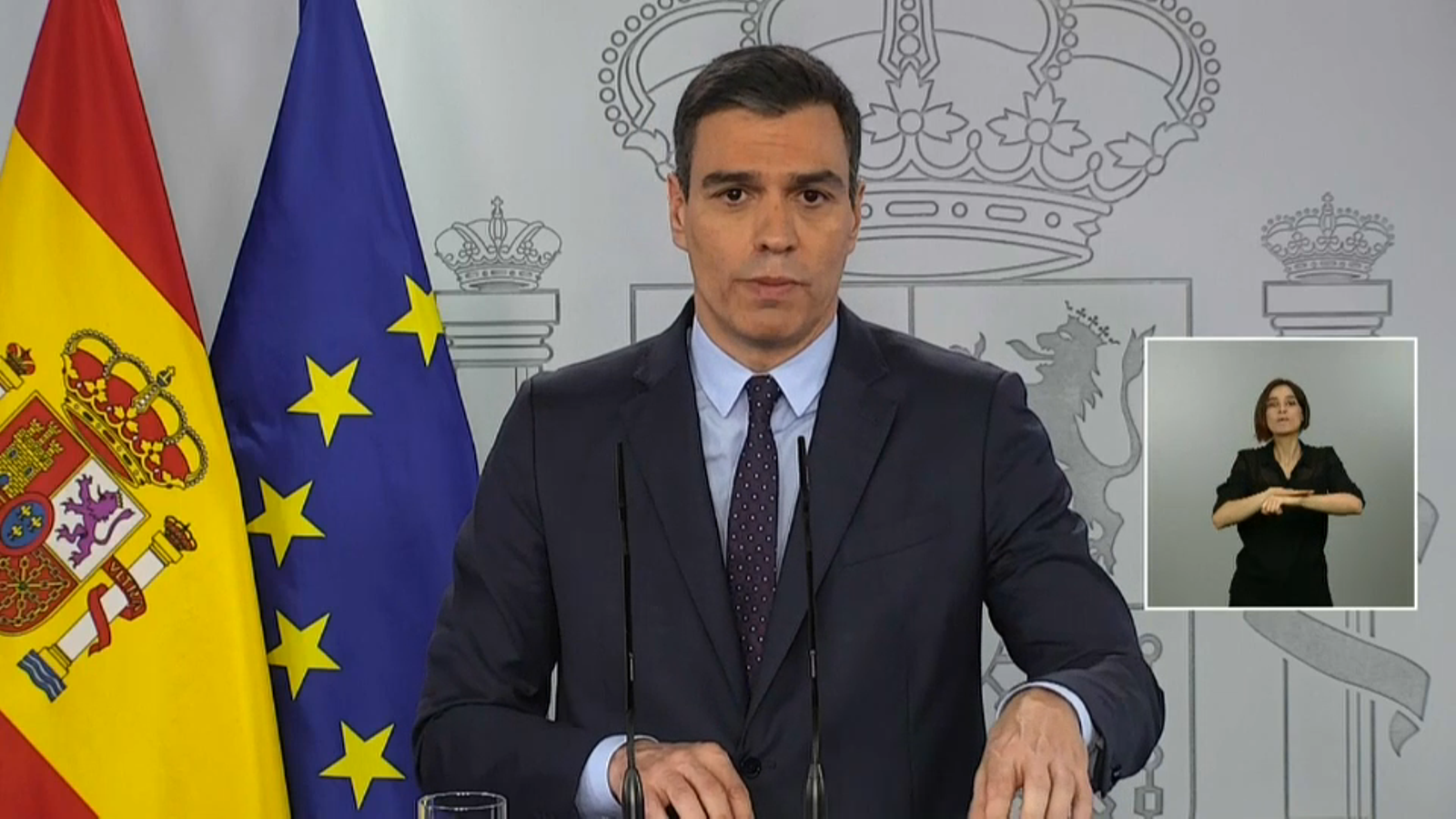 Pedro Sánchez en la compareixença d'aquest dissabte